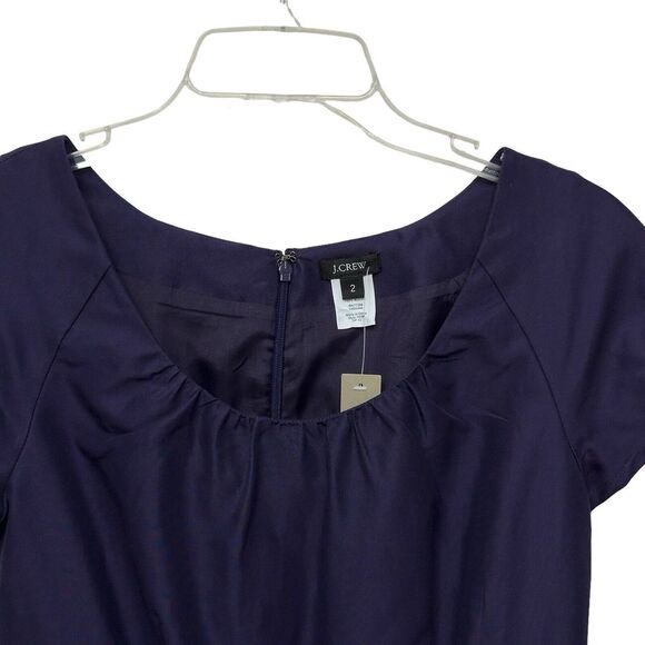 J CREW NWT Purple Silk‎ Blend Fitted Cap Sleeve Dress Size 2 Pockets - Picture 2 of 9